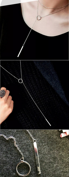 Sterling Silver Jewelry Circle Strip Long Chain Necklace collares kolye bijoux femme Choker Necklace S-N51