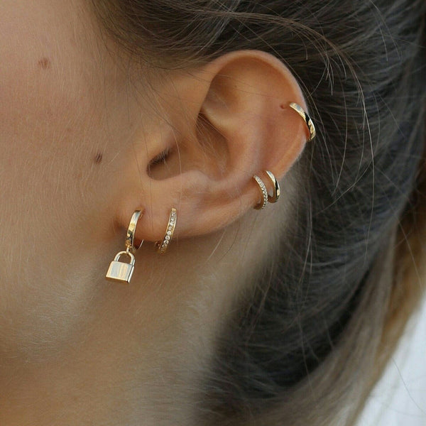 Huggie Padlock Earrings Tiny Hoop Earrings Hoop Lock Earrings Small Pendant Lock Earrings