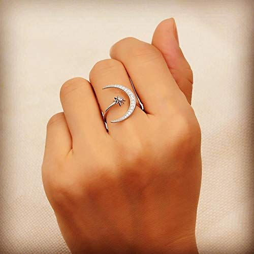 Fashion Ring Moon Star Open Finger Adjustable Rings Women Girls Rhinestone Crystal Bride Jewelry Ring Wedding Engagement Jewelry