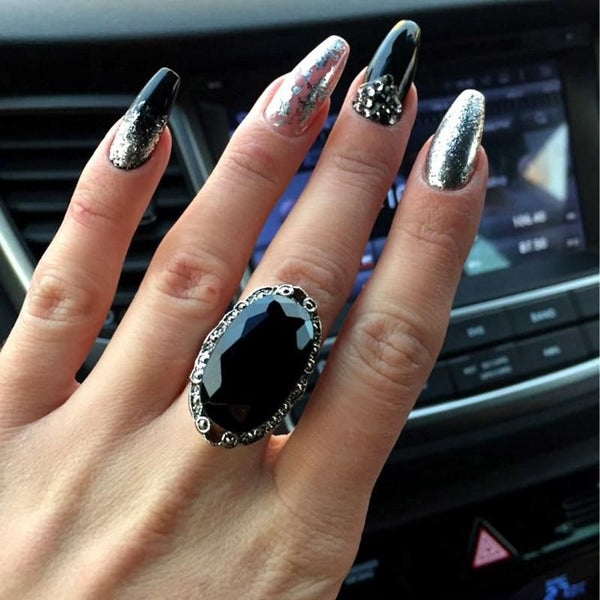 Vintage Silver Big Stone Ring for Women Fashion Bohemian Boho Jewelry 2018 New Hot
