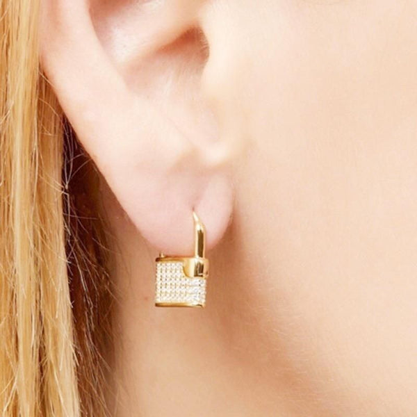 Huggie Padlock Earrings Tiny Hoop Earrings Hoop Lock Earrings Small Pendant Lock Earrings