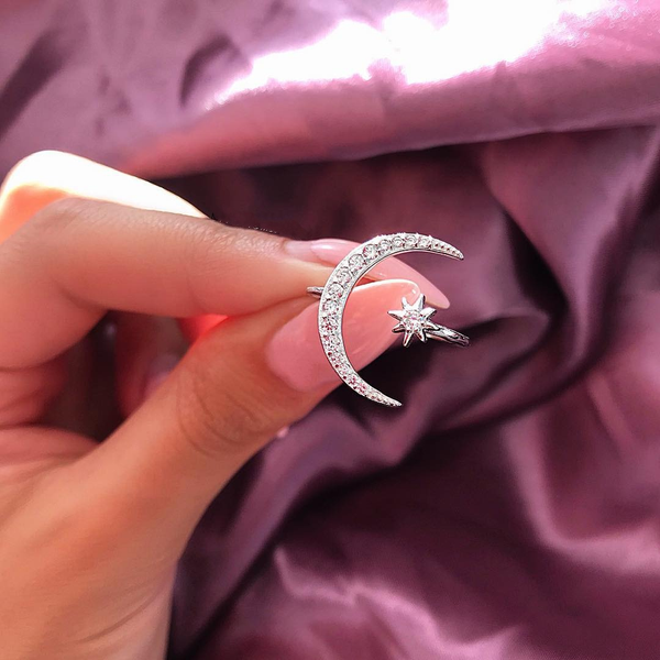 Fashion Ring Moon Star Open Finger Adjustable Rings Women Girls Rhinestone Crystal Bride Jewelry Ring Wedding Engagement Jewelry