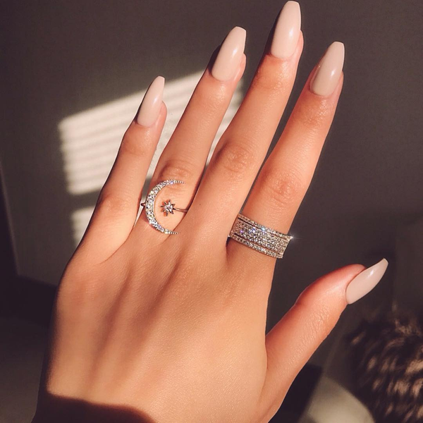 Fashion Ring Moon Star Open Finger Adjustable Rings Women Girls Rhinestone Crystal Bride Jewelry Ring Wedding Engagement Jewelry