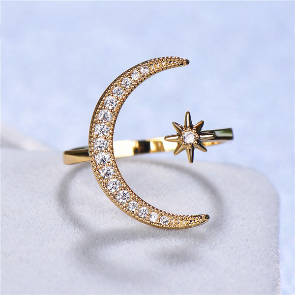 Fashion Ring Moon Star Open Finger Adjustable Rings Women Girls Rhinestone Crystal Bride Jewelry Ring Wedding Engagement Jewelry