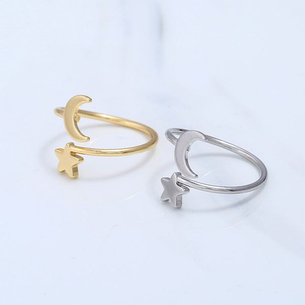Fashion Ring Moon Star Open Finger Adjustable Rings Women Girls Rhinestone Crystal Bride Jewelry Ring Wedding Engagement Jewelry