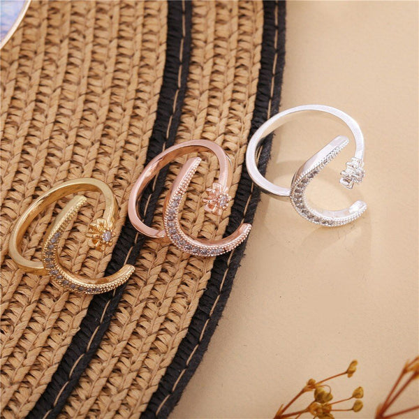 Fashion Ring Moon Star Open Finger Adjustable Rings Women Girls Rhinestone Crystal Bride Jewelry Ring Wedding Engagement Jewelry