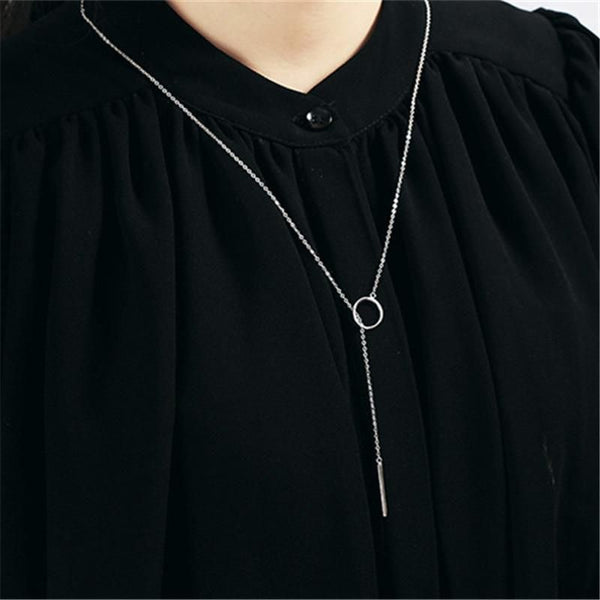 Sterling Silver Jewelry Circle Strip Long Chain Necklace collares kolye bijoux femme Choker Necklace S-N51