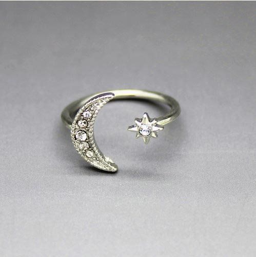 Fashion Ring Moon Star Open Finger Adjustable Rings Women Girls Rhinestone Crystal Bride Jewelry Ring Wedding Engagement Jewelry