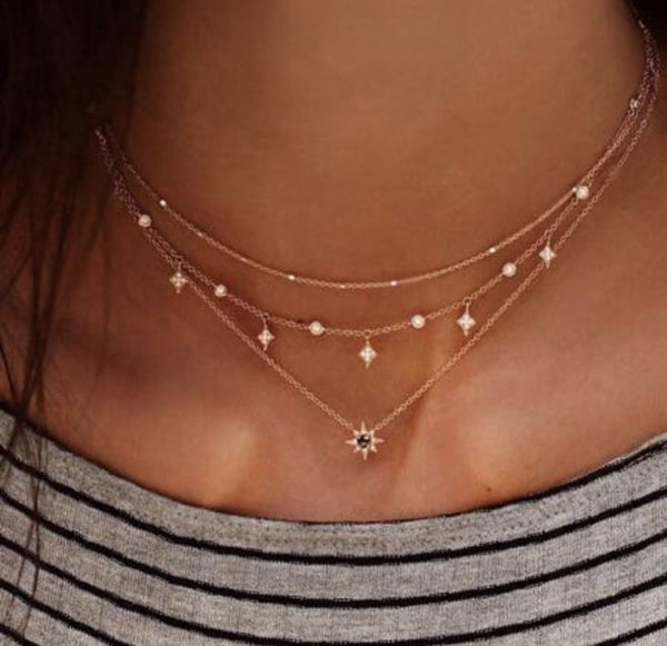 Gold Color Star Party Women Pendant Necklace Fashion Female Choker Necklaces Jewelry Simple Ladies Pentagon