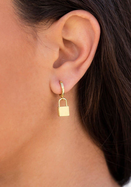 Huggie Padlock Earrings Tiny Hoop Earrings Hoop Lock Earrings Small Pendant Lock Earrings