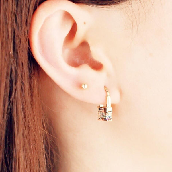 Huggie Padlock Earrings Tiny Hoop Earrings Hoop Lock Earrings Small Pendant Lock Earrings