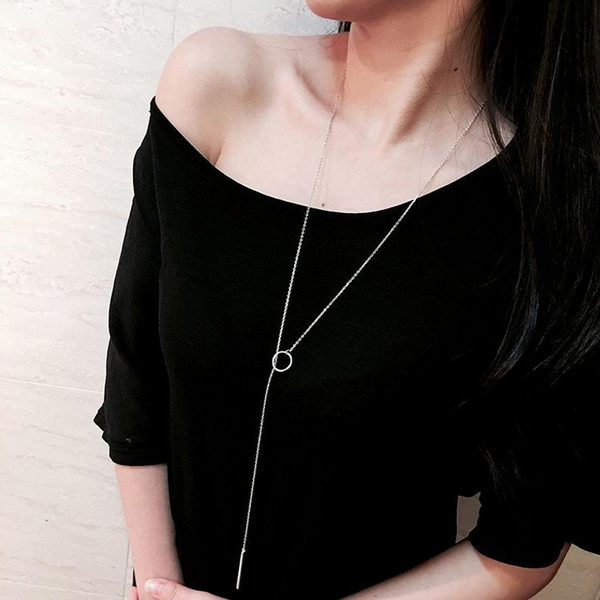 Sterling Silver Jewelry Circle Strip Long Chain Necklace collares kolye bijoux femme Choker Necklace S-N51