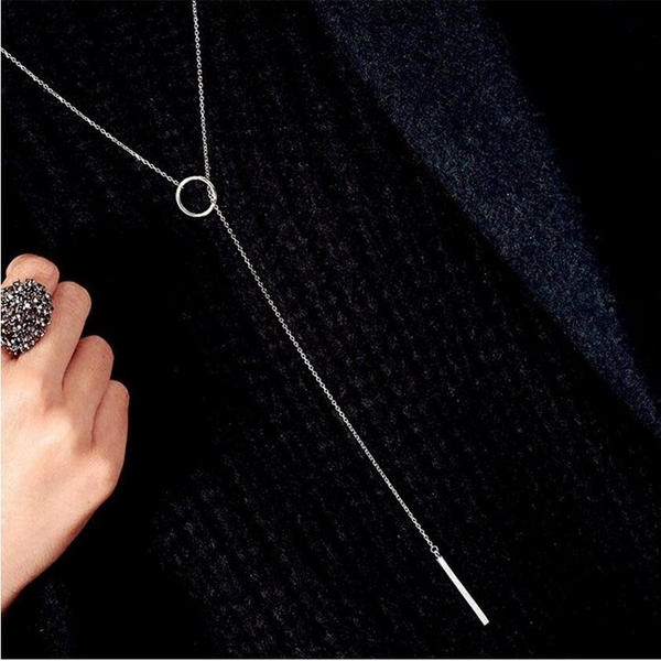 Sterling Silver Jewelry Circle Strip Long Chain Necklace collares kolye bijoux femme Choker Necklace S-N51
