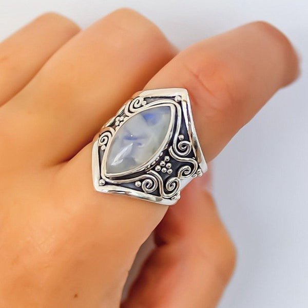 Vintage Silver Big Stone Ring for Women Fashion Bohemian Boho Jewelry 2018 New Hot