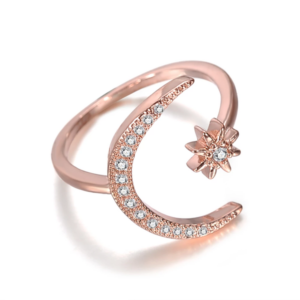 Fashion Ring Moon Star Open Finger Adjustable Rings Women Girls Rhinestone Crystal Bride Jewelry Ring Wedding Engagement Jewelry