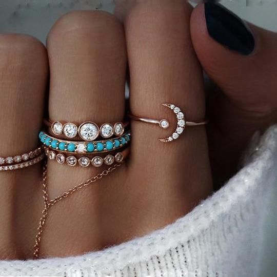 Fashion Ring Moon Star Open Finger Adjustable Rings Women Girls Rhinestone Crystal Bride Jewelry Ring Wedding Engagement Jewelry