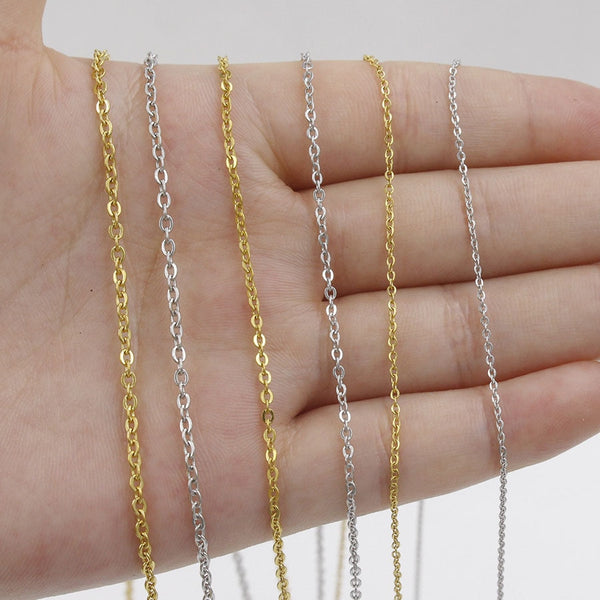 5pcs 316L Stainless Steel 1 1.5 2mm Rolo Link Chain Necklace Gold Silver Tone 40 45 50 60CM Long Chain Lobster Clasp Necklace