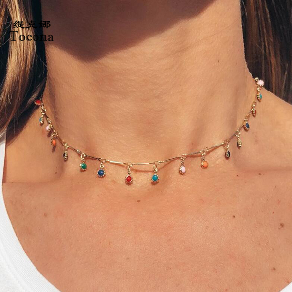 Lucky Jewelries Gold Necklace for Women Charming Colorful Stone Chain Chockers Handmade Party Jewelry Wholesale collares B31203