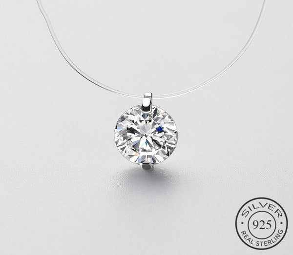 INZATT 925 Sterling Silver Zircon Crystal Pearl Pendant Choker Necklace Transparent Fishing Line 2019 Fashion Jewelry For Women