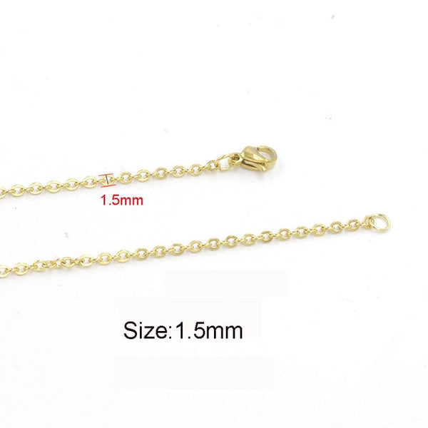 5pcs 316L Stainless Steel 1 1.5 2mm Rolo Link Chain Necklace Gold Silver Tone 40 45 50 60CM Long Chain Lobster Clasp Necklace