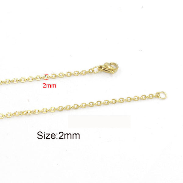 5pcs 316L Stainless Steel 1 1.5 2mm Rolo Link Chain Necklace Gold Silver Tone 40 45 50 60CM Long Chain Lobster Clasp Necklace