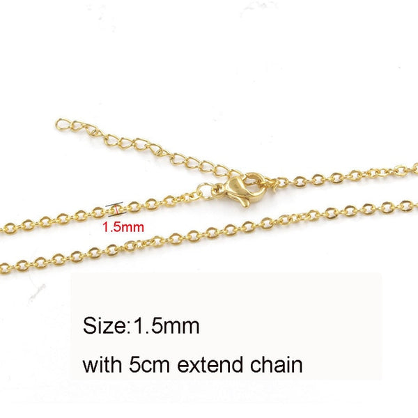 5pcs 316L Stainless Steel 1 1.5 2mm Rolo Link Chain Necklace Gold Silver Tone 40 45 50 60CM Long Chain Lobster Clasp Necklace