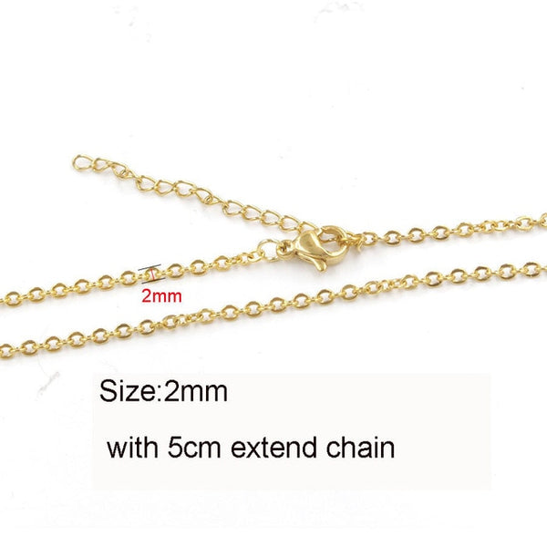 5pcs 316L Stainless Steel 1 1.5 2mm Rolo Link Chain Necklace Gold Silver Tone 40 45 50 60CM Long Chain Lobster Clasp Necklace
