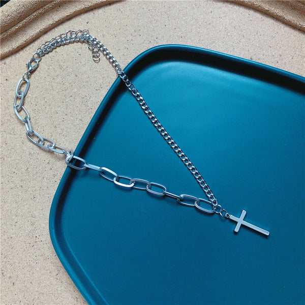 Multilayers Punk Chains Cross Necklace Couple Fashion Street Hip Hop Geometric Metal Pendant Necklaces for Women