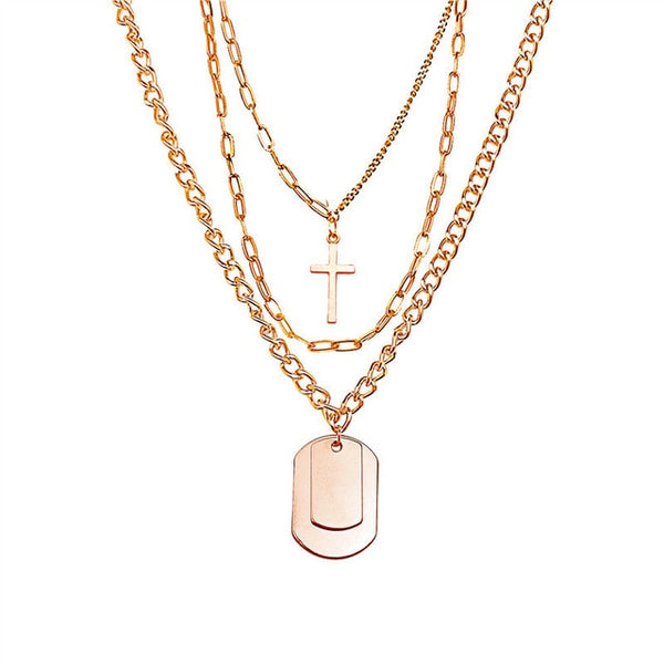 Multilayers Punk Chains Cross Necklace Couple Fashion Street Hip Hop Geometric Metal Pendant Necklaces for Women