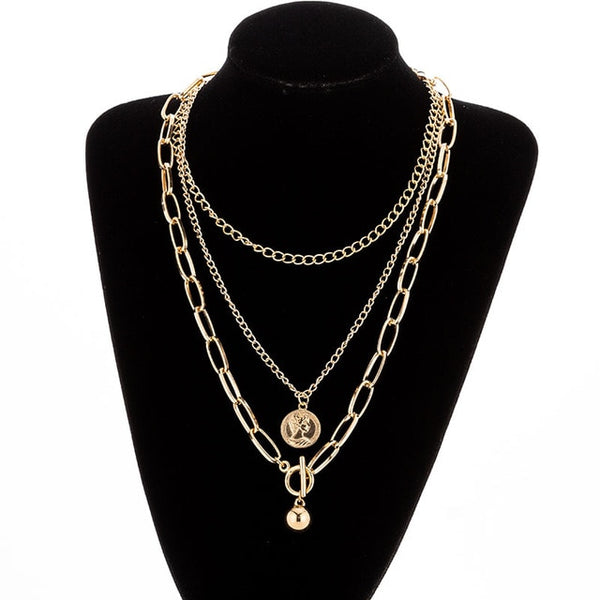 Multilayers Punk Chains Cross Necklace Couple Fashion Street Hip Hop Geometric Metal Pendant Necklaces for Women