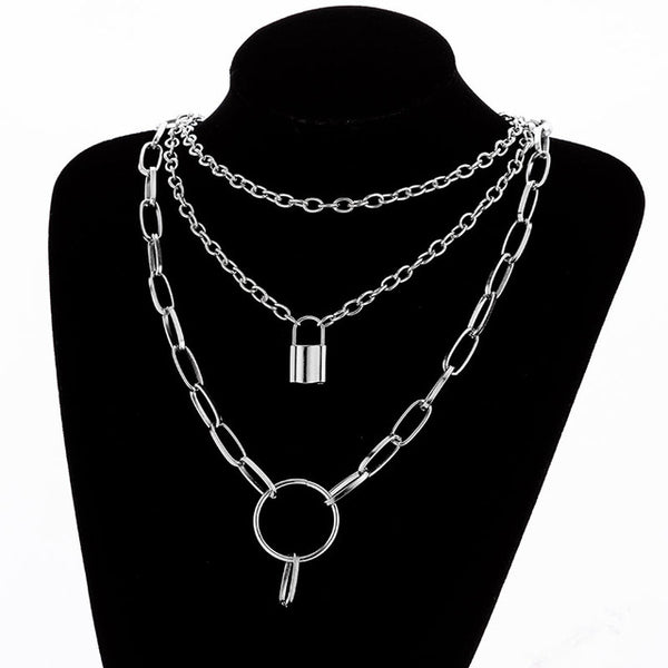 Multilayers Punk Chains Cross Necklace Couple Fashion Street Hip Hop Geometric Metal Pendant Necklaces for Women