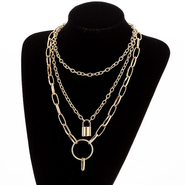 Multilayers Punk Chains Cross Necklace Couple Fashion Street Hip Hop Geometric Metal Pendant Necklaces for Women