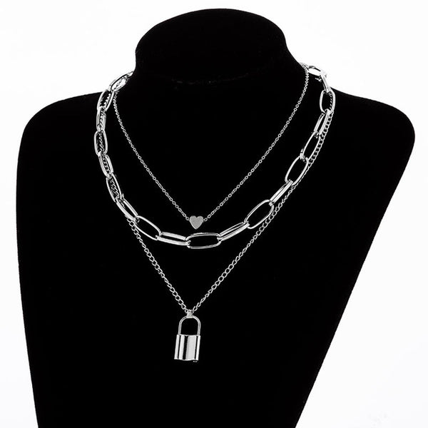 Multilayers Punk Chains Cross Necklace Couple Fashion Street Hip Hop Geometric Metal Pendant Necklaces for Women