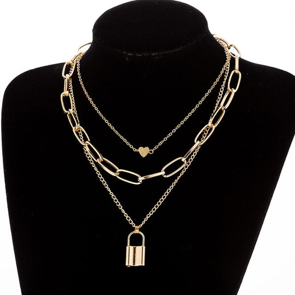 Multilayers Punk Chains Cross Necklace Couple Fashion Street Hip Hop Geometric Metal Pendant Necklaces for Women