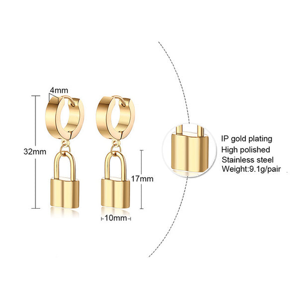 Huggie Padlock Earrings Tiny Hoop Earrings Hoop Lock Earrings Small Pendant Lock Earrings