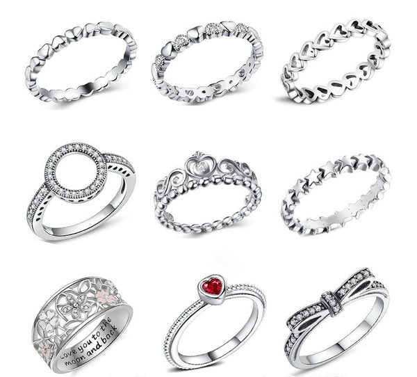 2019 New Fashion Ring Love Heart Crown Flower Finger Rings Clear CZ Stackable Fit Pan For Women Wedding Jewelry Gift Dropship