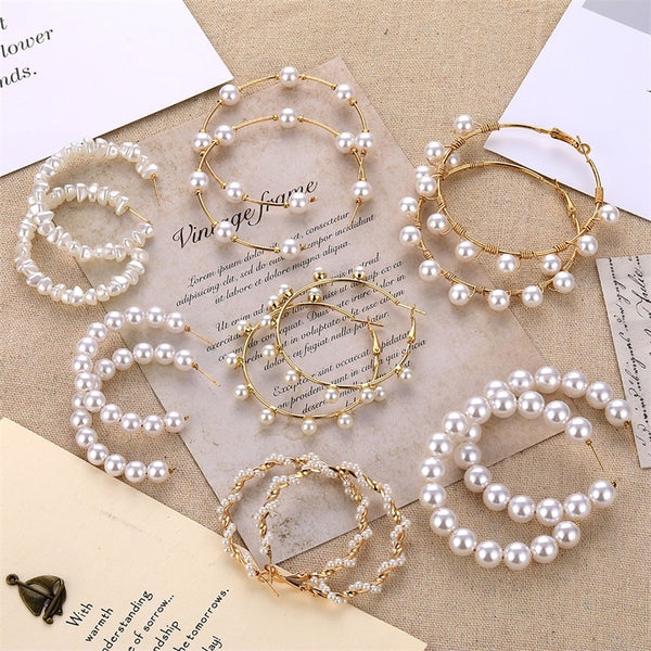 Lucky Jewelries Big Simulated Pearl Earrings 2019 For Women Lover Geometric Gold Round Heart Drop Dangle Earring Korean Statement Jewelry