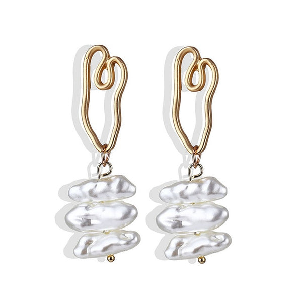 Lucky Jewelries Big Simulated Pearl Earrings 2019 For Women Lover Geometric Gold Round Heart Drop Dangle Earring Korean Statement Jewelry