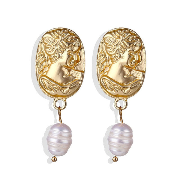 Lucky Jewelries Big Simulated Pearl Earrings 2019 For Women Lover Geometric Gold Round Heart Drop Dangle Earring Korean Statement Jewelry