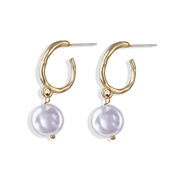Lucky Jewelries Big Simulated Pearl Earrings 2019 For Women Lover Geometric Gold Round Heart Drop Dangle Earring Korean Statement Jewelry