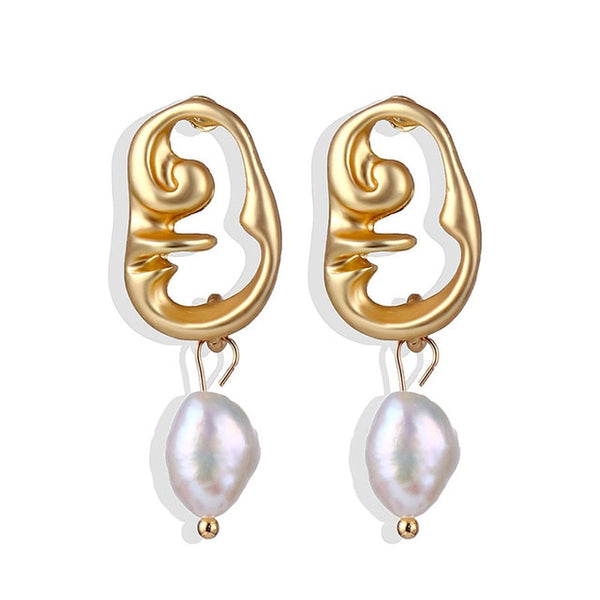 Lucky Jewelries Big Simulated Pearl Earrings 2019 For Women Lover Geometric Gold Round Heart Drop Dangle Earring Korean Statement Jewelry