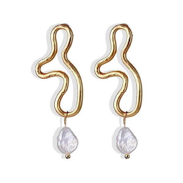Lucky Jewelries Big Simulated Pearl Earrings 2019 For Women Lover Geometric Gold Round Heart Drop Dangle Earring Korean Statement Jewelry