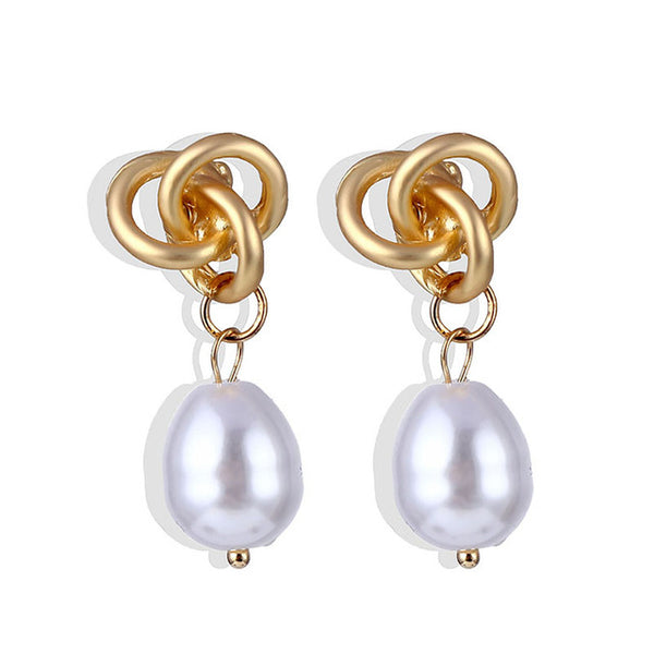 Lucky Jewelries Big Simulated Pearl Earrings 2019 For Women Lover Geometric Gold Round Heart Drop Dangle Earring Korean Statement Jewelry