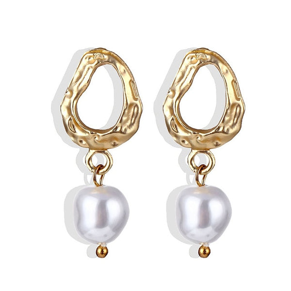 Lucky Jewelries Big Simulated Pearl Earrings 2019 For Women Lover Geometric Gold Round Heart Drop Dangle Earring Korean Statement Jewelry