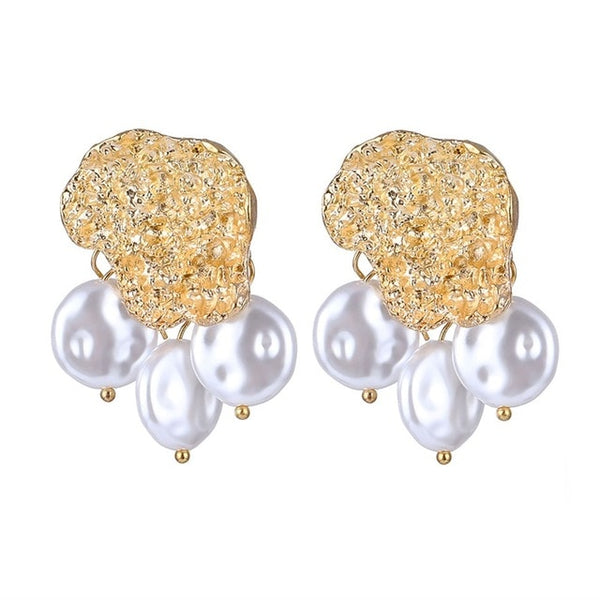 Lucky Jewelries Big Simulated Pearl Earrings 2019 For Women Lover Geometric Gold Round Heart Drop Dangle Earring Korean Statement Jewelry