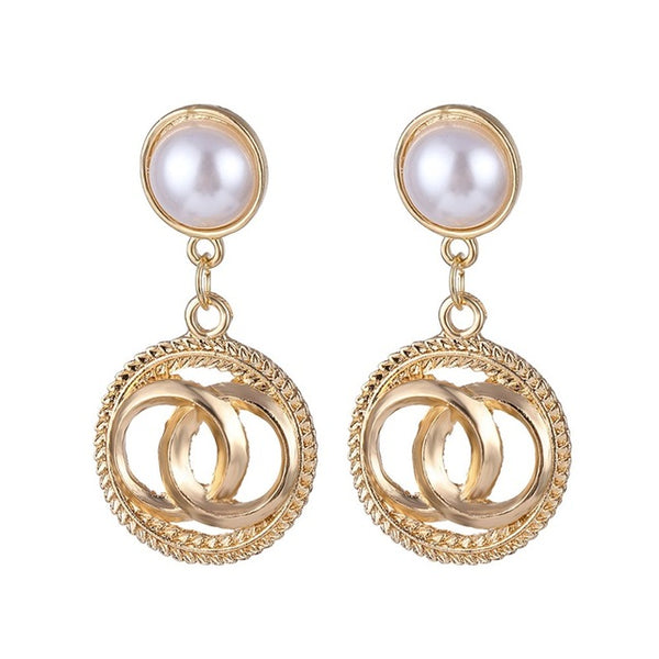 Lucky Jewelries Big Simulated Pearl Earrings 2019 For Women Lover Geometric Gold Round Heart Drop Dangle Earring Korean Statement Jewelry
