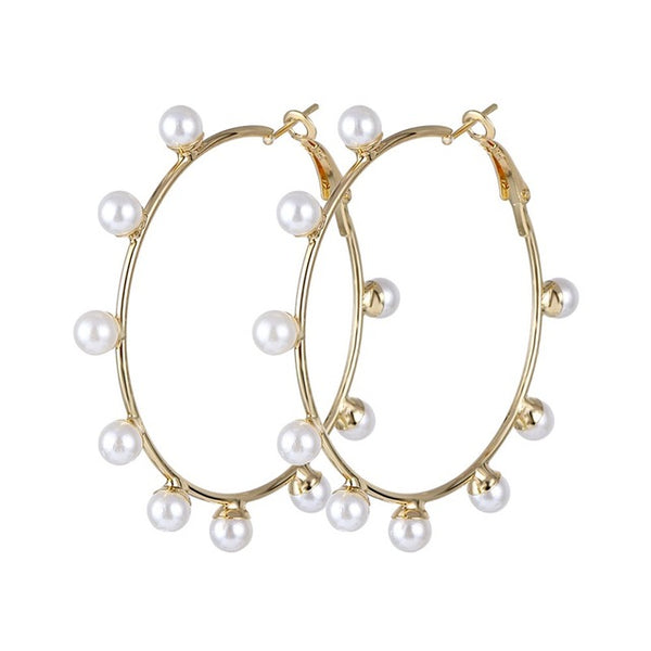 Lucky Jewelries Big Simulated Pearl Earrings 2019 For Women Lover Geometric Gold Round Heart Drop Dangle Earring Korean Statement Jewelry