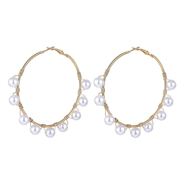 Lucky Jewelries Big Simulated Pearl Earrings 2019 For Women Lover Geometric Gold Round Heart Drop Dangle Earring Korean Statement Jewelry