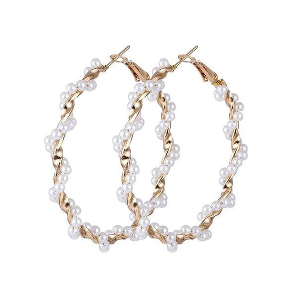 Lucky Jewelries Big Simulated Pearl Earrings 2019 For Women Lover Geometric Gold Round Heart Drop Dangle Earring Korean Statement Jewelry