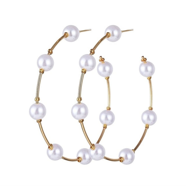 Lucky Jewelries Big Simulated Pearl Earrings 2019 For Women Lover Geometric Gold Round Heart Drop Dangle Earring Korean Statement Jewelry
